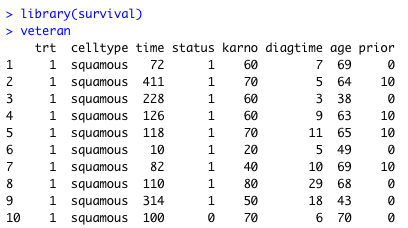 Rのveteranデータセット
